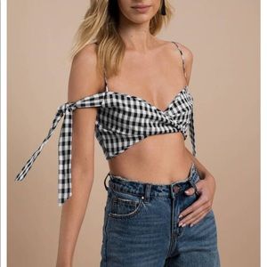 Gingham Crop Sleeve Tie Top